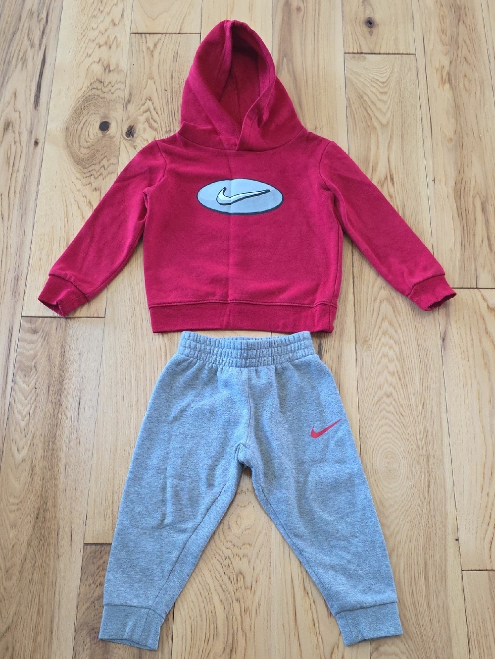 Nike Kids Red Hoodie with Gray Jogger Sweatpants